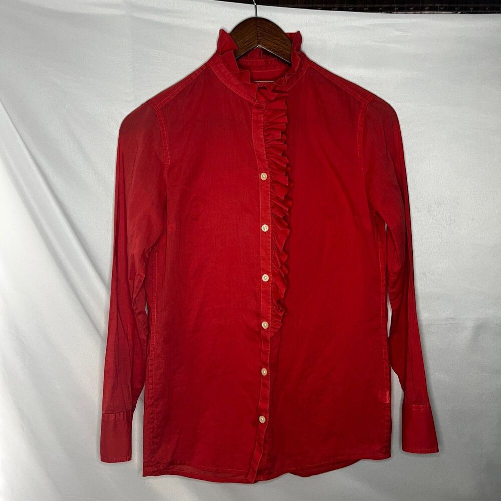 Banana Republic Women's Button Up Shirt Coral Pink XS with Ruffle